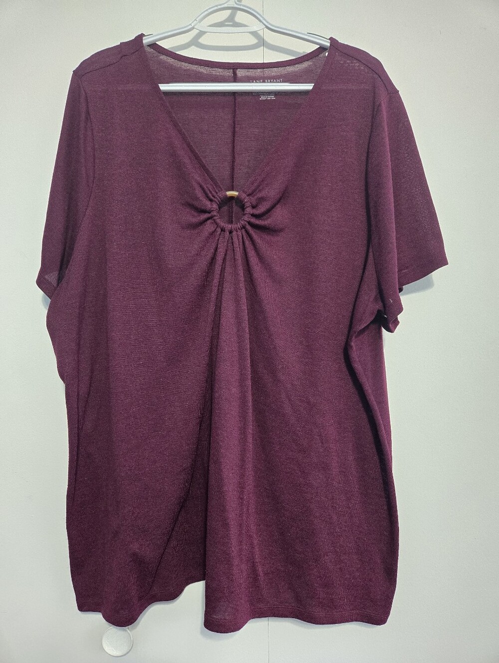 Lane Bryant 26/28 Burgundy Ring Detail V-Neck Linen Blend Top Plus Size